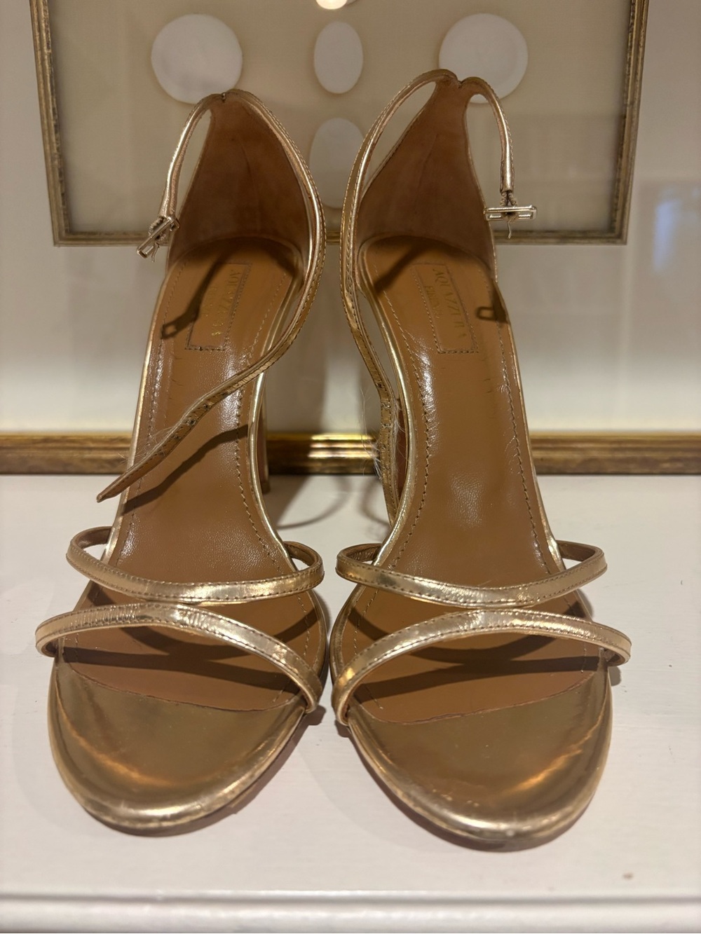 Aquazzura Gold Metallic Ankle-Strap Stiletto Sandal - Picture 5 of 10